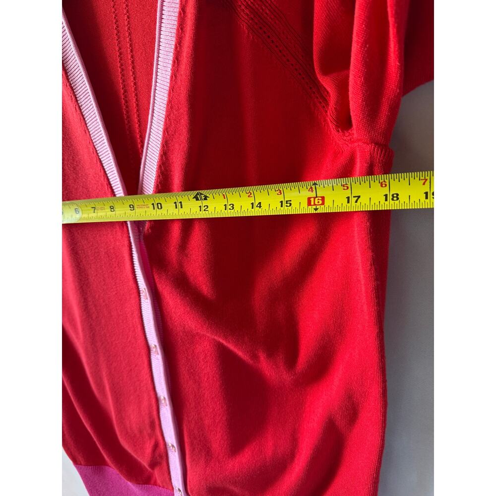 Talbots Colorblock V-Neck Cardigan Sweater Red Pink Trim Size L Cotton Rayon - Picture 5 of 8